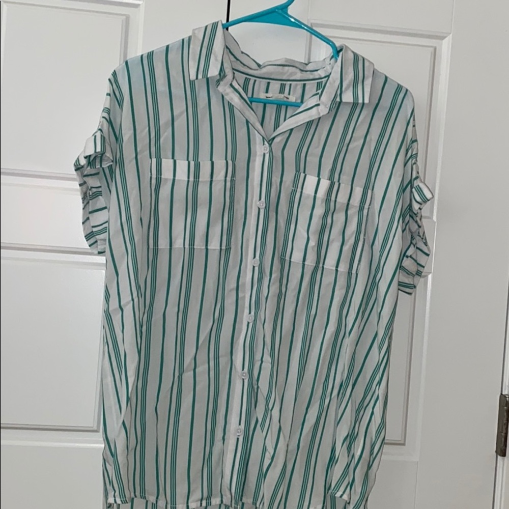 White and Green Pinstripe Shirt